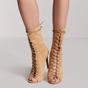 Faux suede lace-up stiletto booties